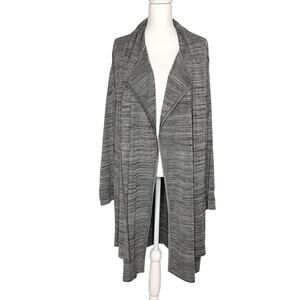 Misook Gray Black Heathered Knit Open Front Cardigan Attached Scarf XS